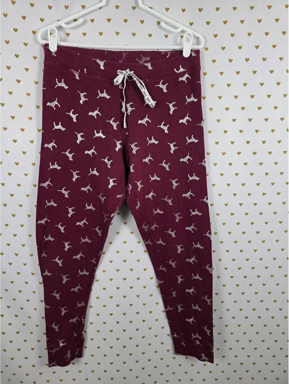 Victorias Secret Pink Maroon Dog Logo Large Sleep Pants Pajama PJ Bottoms